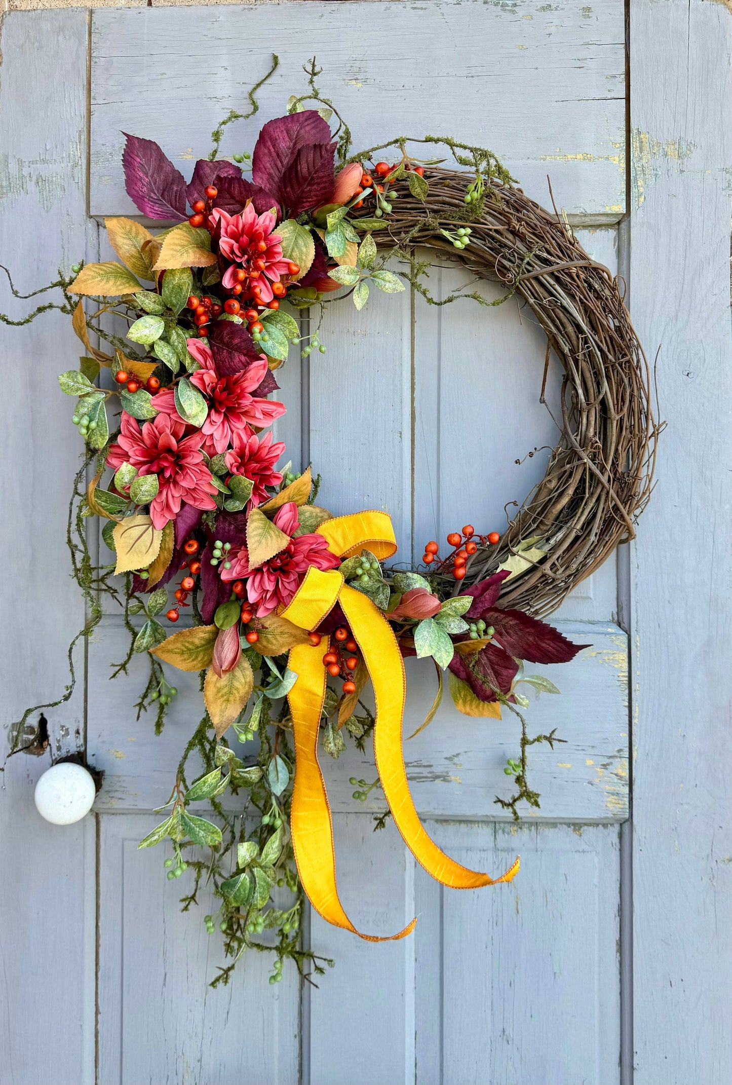 Fall Wreath for Front Door, Fall Floral Wreath, Cascade Fall Wreath, Rustic Vine Door Wreath