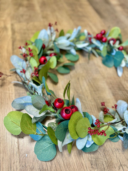 Christmas Lambs Ear Garland, Red Christmas Berry Garland, Table Garland, Kitchen Cabinets Decor, Banister Garland, Fireplace Mantle Garland