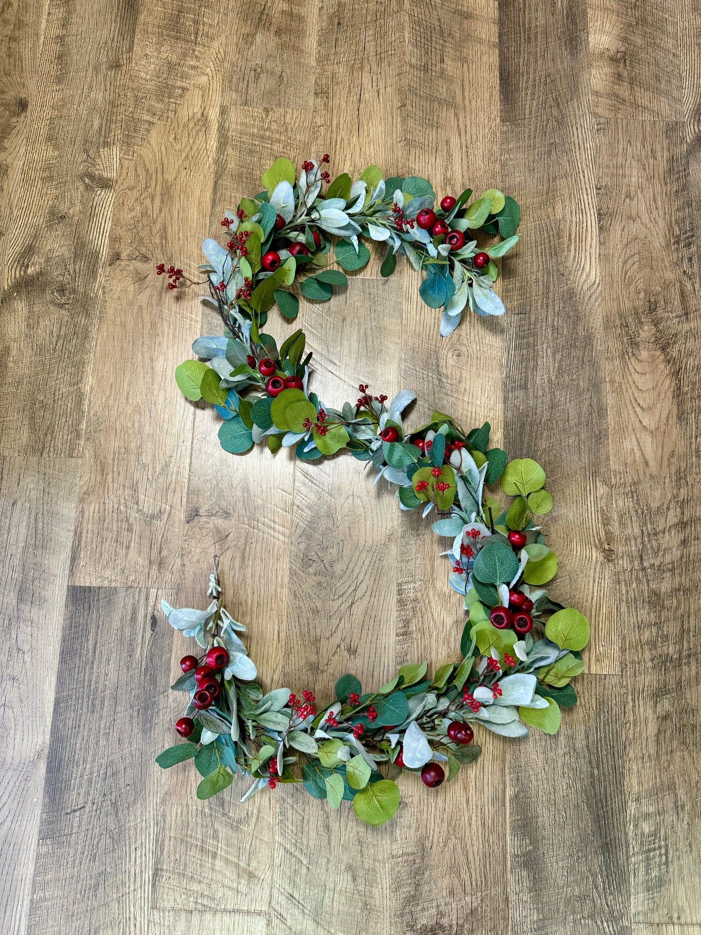 Christmas Lambs Ear Garland, Red Christmas Berry Garland, Table Garland, Kitchen Cabinets Decor, Banister Garland, Fireplace Mantle Garland