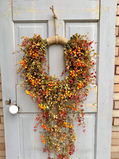 Hanging Fall Vine Wreath for Front Door, Bog Pimpernel Wreath, Autumn Wreath, Farmhouse Decor, Cascade Fall Wreath