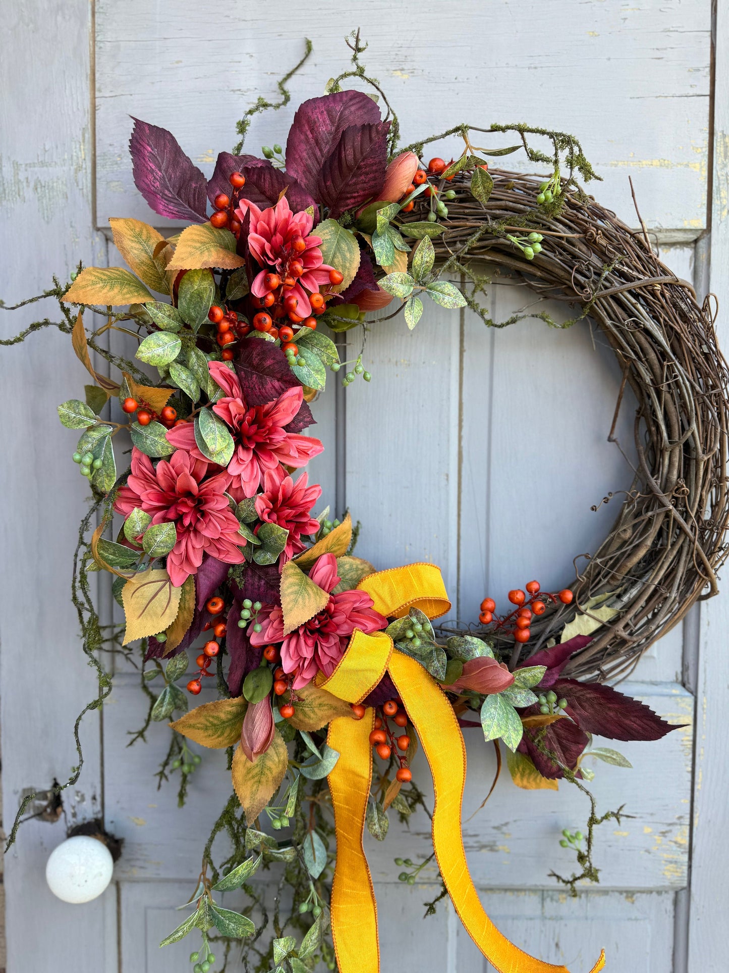 Fall Wreath for Front Door, Fall Floral Wreath, Cascade Fall Wreath, Rustic Vine Door Wreath