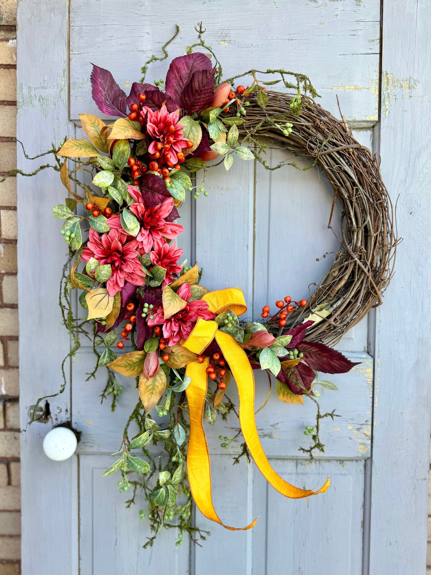 Fall Wreath for Front Door, Fall Floral Wreath, Cascade Fall Wreath, Rustic Vine Door Wreath