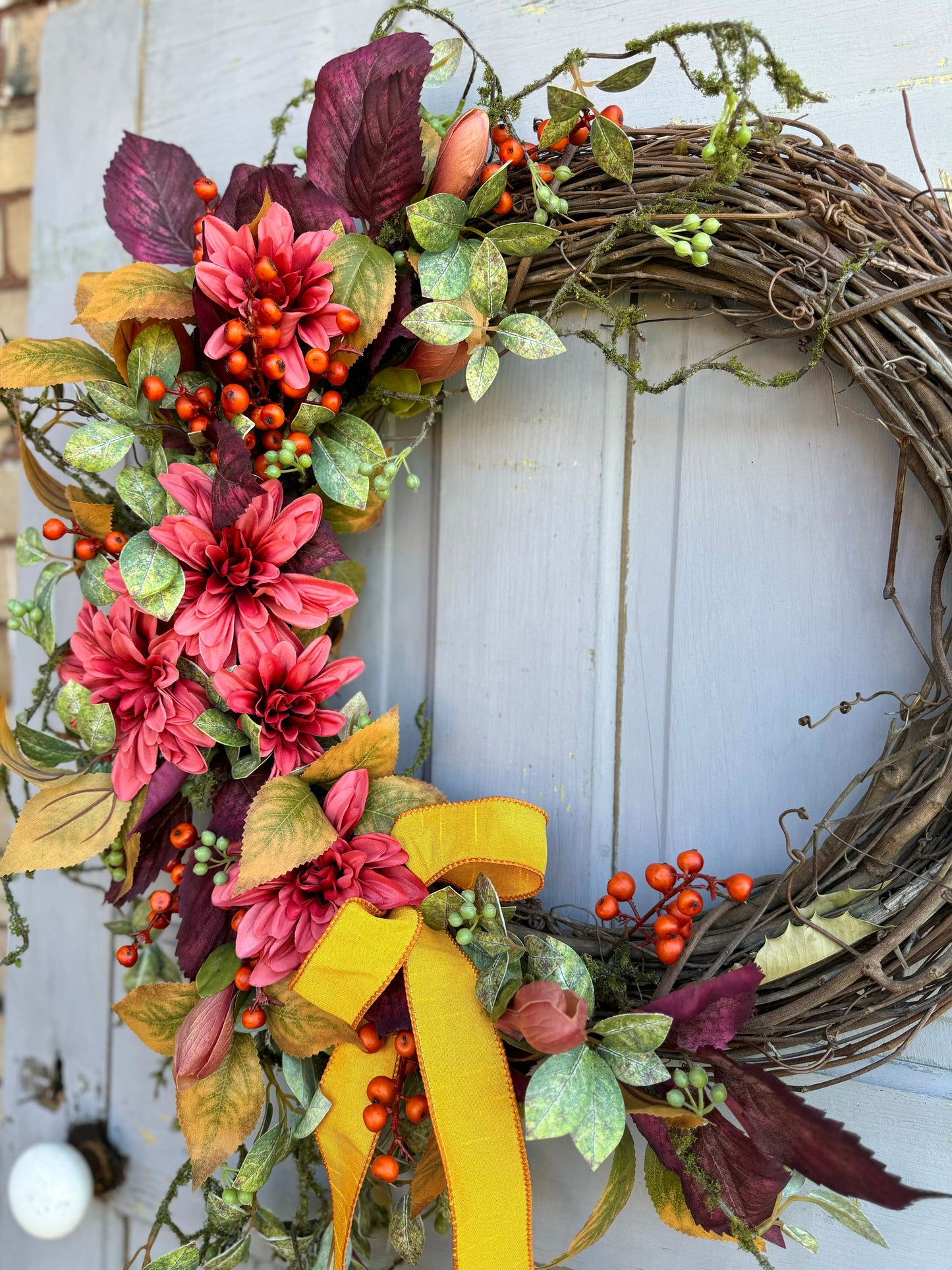 Fall Wreath for Front Door, Fall Floral Wreath, Cascade Fall Wreath, Rustic Vine Door Wreath