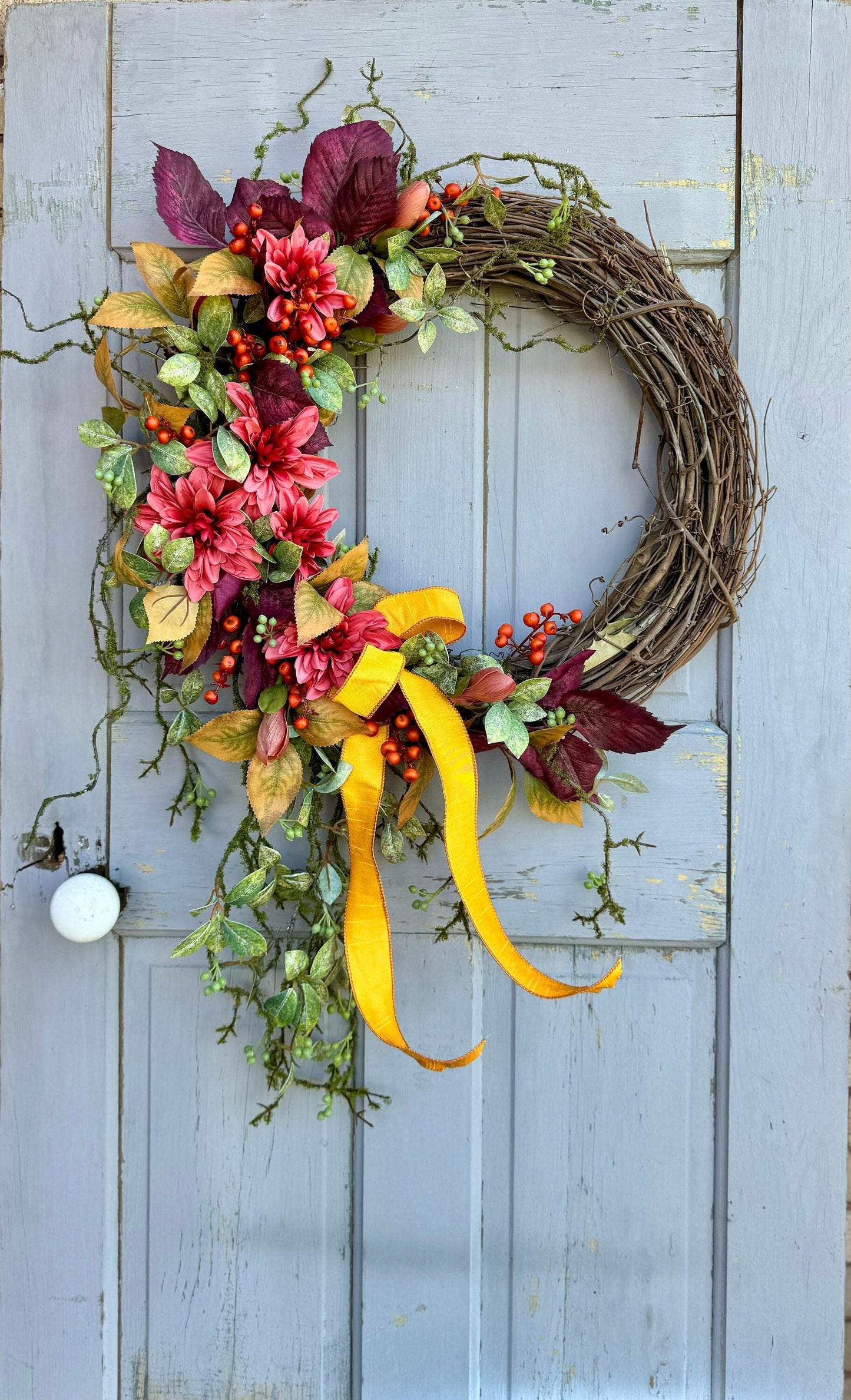 Fall Wreath for Front Door, Fall Floral Wreath, Cascade Fall Wreath, Rustic Vine Door Wreath