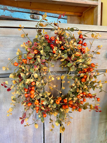 Fall Berry Accent Wreath Ring, Fall Kitchen Cabinet Wreath, Fall Bog Wreath, Thanksgiving Table Accent, Harvest Decor