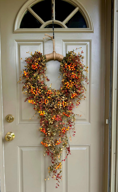 Hanging Fall Vine Wreath for Front Door, Bog Pimpernel Wreath, Autumn Wreath, Farmhouse Decor, Cascade Fall Wreath