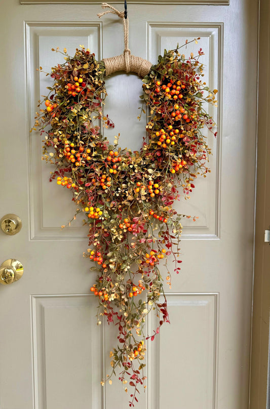 Hanging Fall Vine Wreath for Front Door, Bog Pimpernel Wreath, Autumn Wreath, Farmhouse Decor, Cascade Fall Wreath