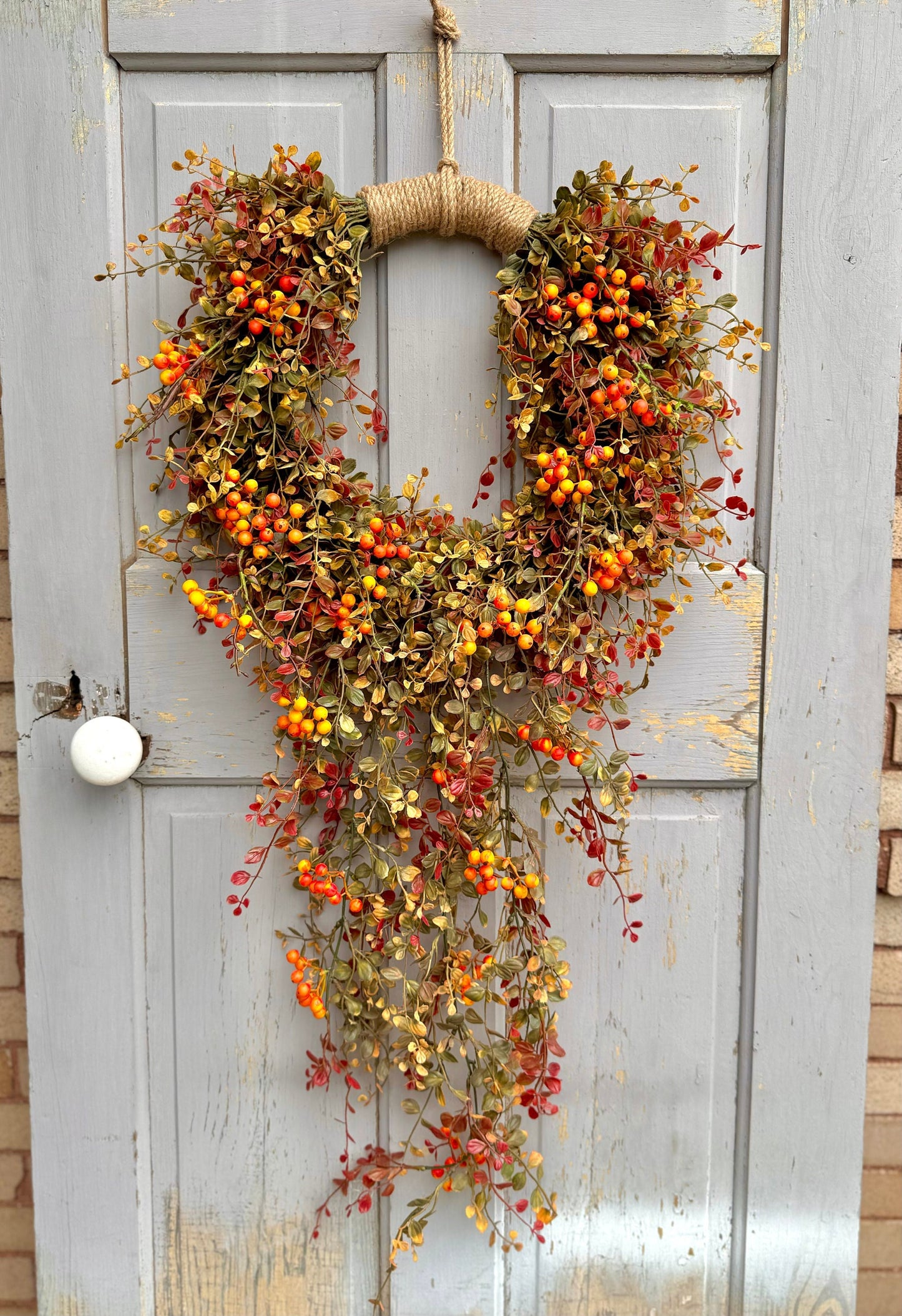 Hanging Fall Vine Wreath for Front Door, Bog Pimpernel Wreath, Autumn Wreath, Farmhouse Decor, Cascade Fall Wreath
