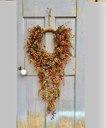 Hanging Fall Vine Wreath for Front Door, Bog Pimpernel Wreath, Autumn Wreath, Farmhouse Decor, Cascade Fall Wreath