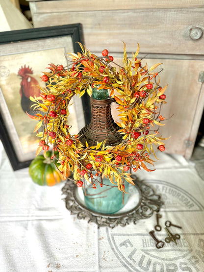 Pumpkin Berry Candle Wreath Ring, Pumpkin Decor, Harvest Table, Fall Centerpiece, Thanksgiving Table Decor