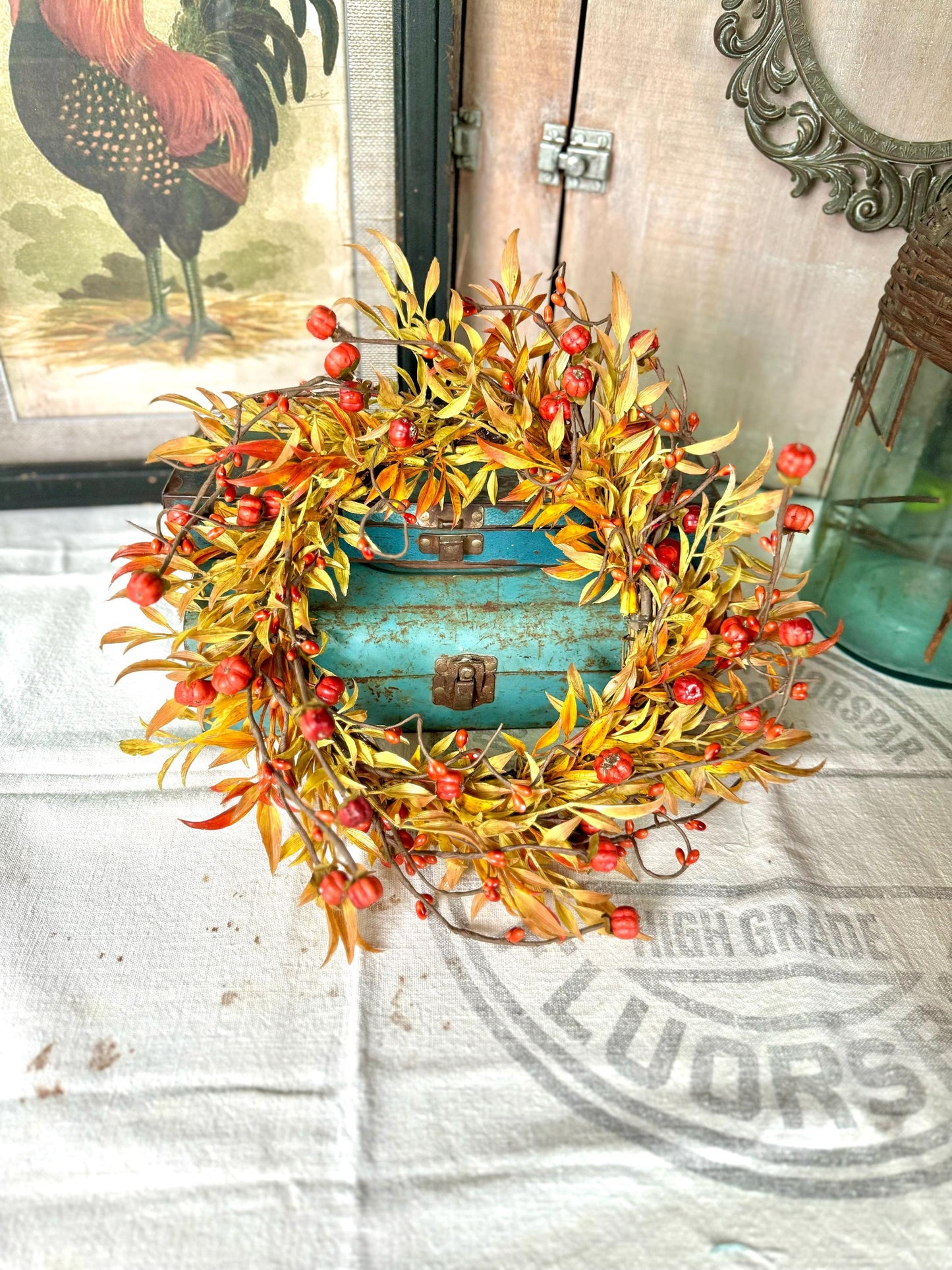 Pumpkin Berry Candle Wreath Ring, Pumpkin Decor, Harvest Table, Fall Centerpiece, Thanksgiving Table Decor
