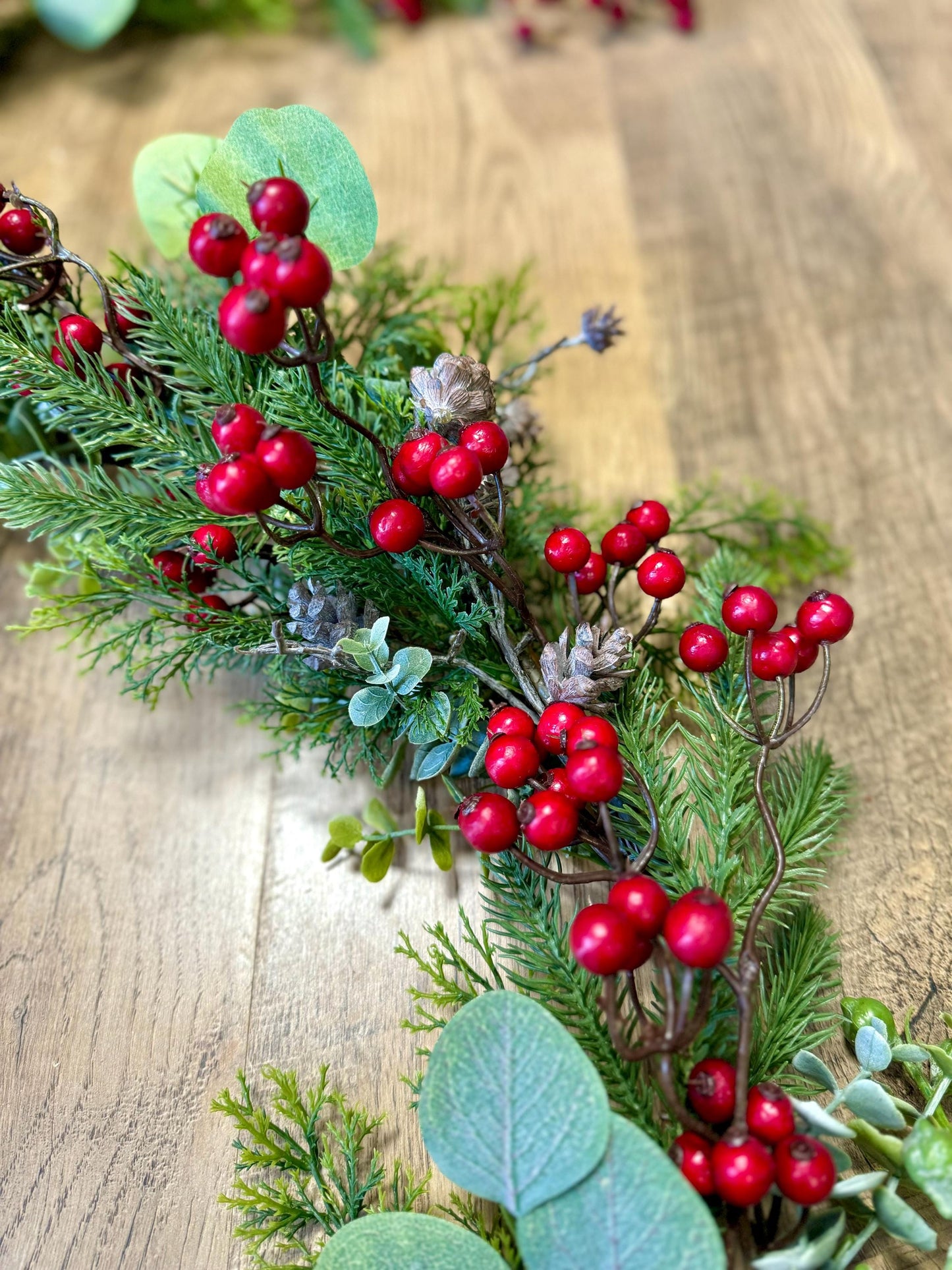 NEW! Woodland Winter Garland, Red Berry Christmas Garland, Rustic Fireplace Mantle Garland, Tablescape, Table Decor, Window Garland