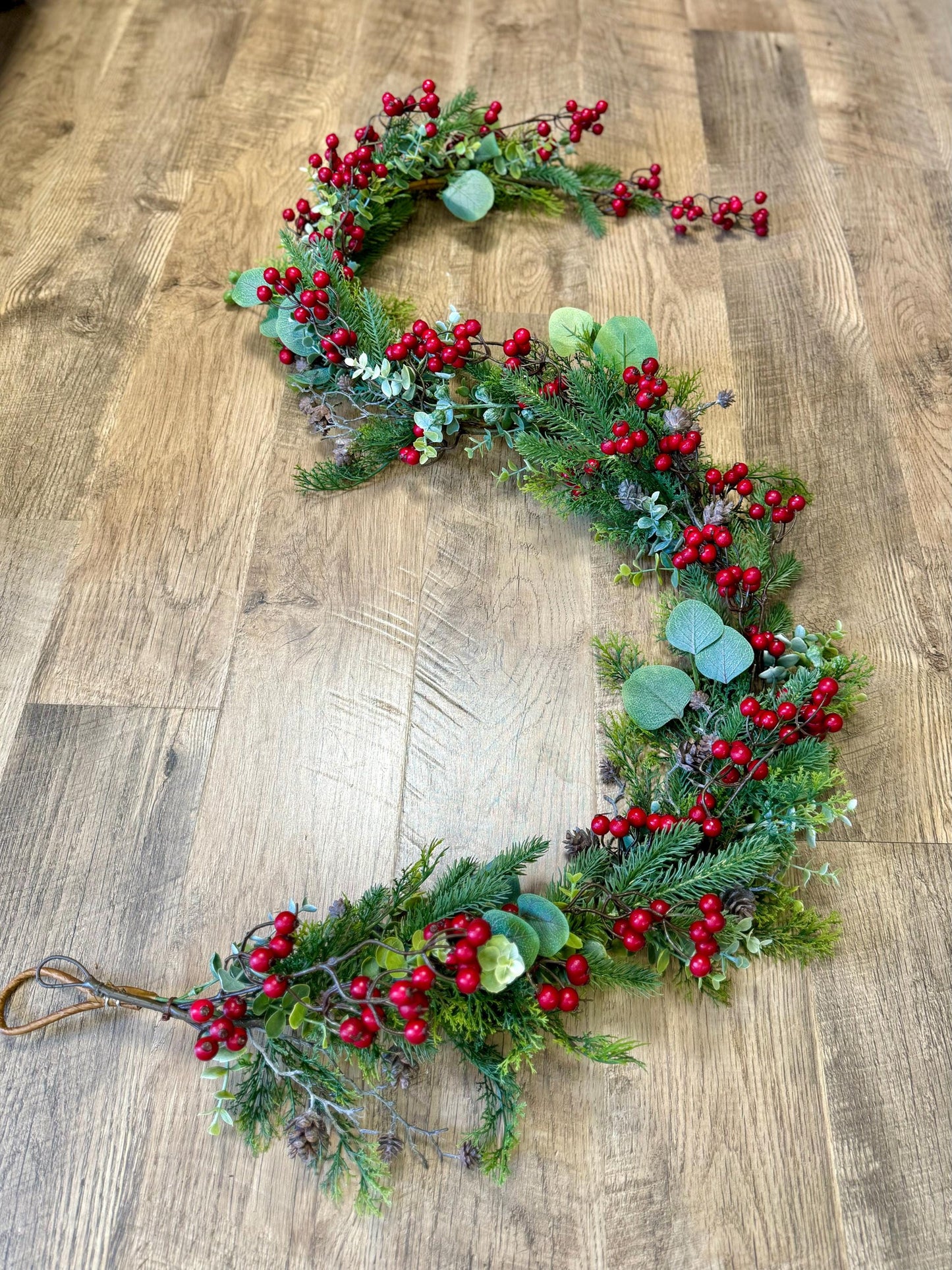 NEW! Woodland Winter Garland, Red Berry Christmas Garland, Rustic Fireplace Mantle Garland, Tablescape, Table Decor, Window Garland