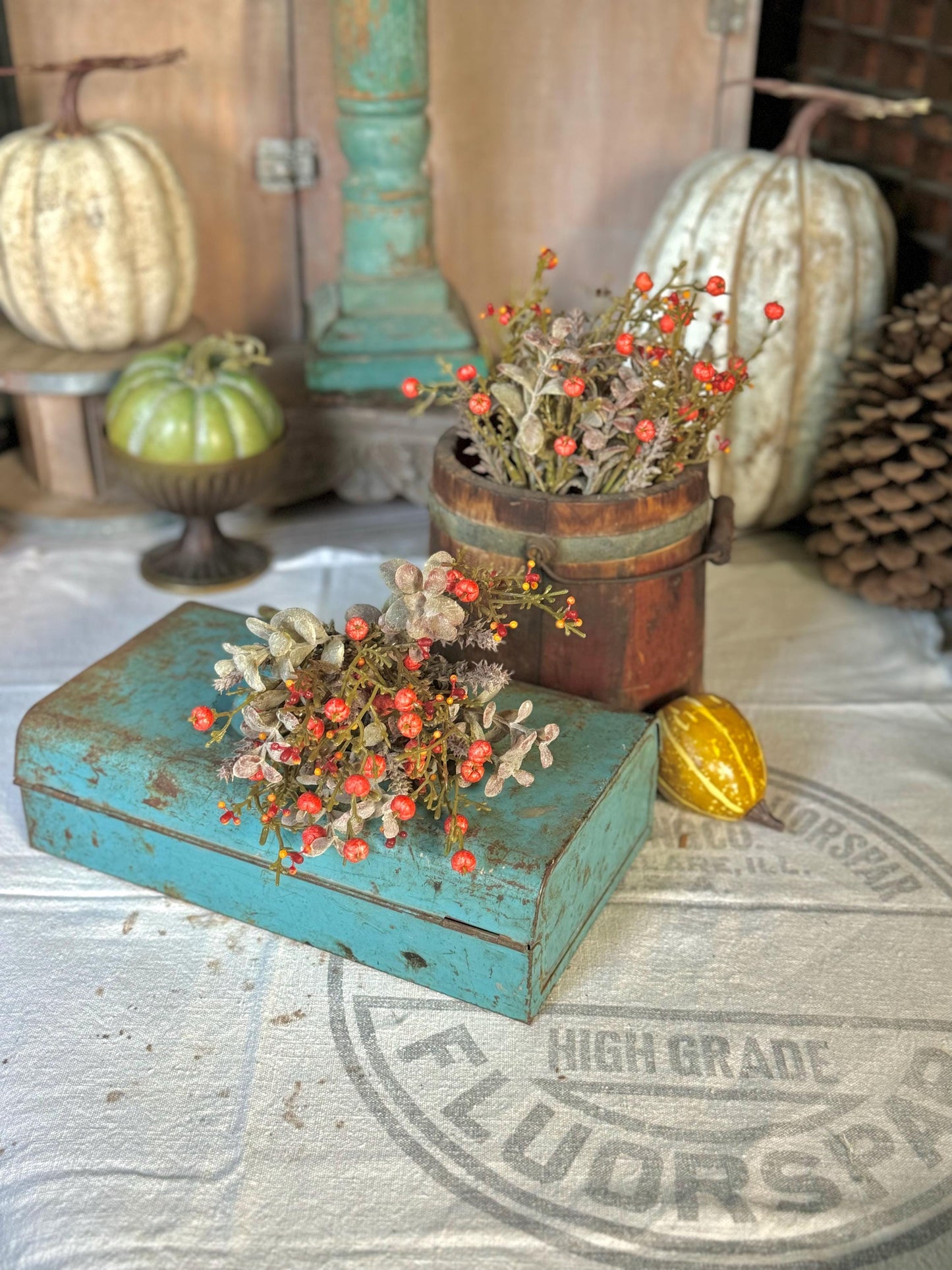 Set of 2 Fall Pumpkin Berry Bush, Fall Greenery Stem, Fall Pot Filler, Fall Eucalyptus Bush