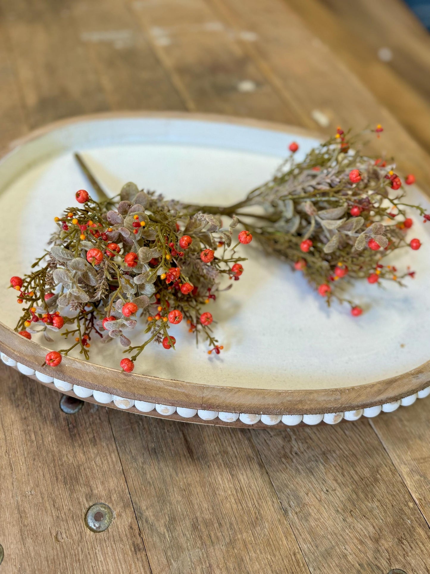 Set of 2 Fall Pumpkin Berry Bush, Fall Greenery Stem, Fall Pot Filler, Fall Eucalyptus Bush