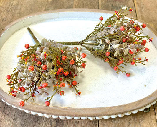 Set of 2 Fall Pumpkin Berry Bush, Fall Greenery Stem, Fall Pot Filler, Fall Eucalyptus Bush