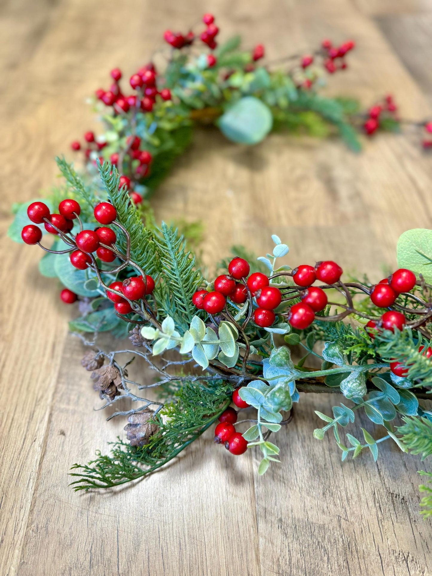 NEW! Woodland Winter Garland, Red Berry Christmas Garland, Rustic Fireplace Mantle Garland, Tablescape, Table Decor, Window Garland