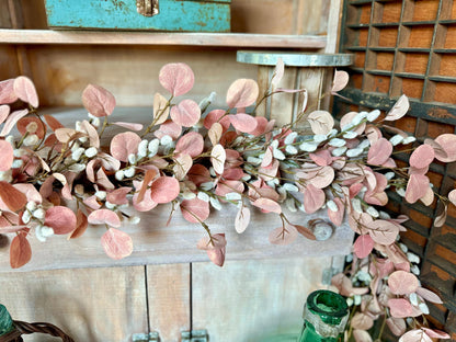 Pink Pussy Willow Garland, Pink Eucalyptus Garland for Mantle, Valentines Day Garland, Mothers Day Decor, Easter Garland