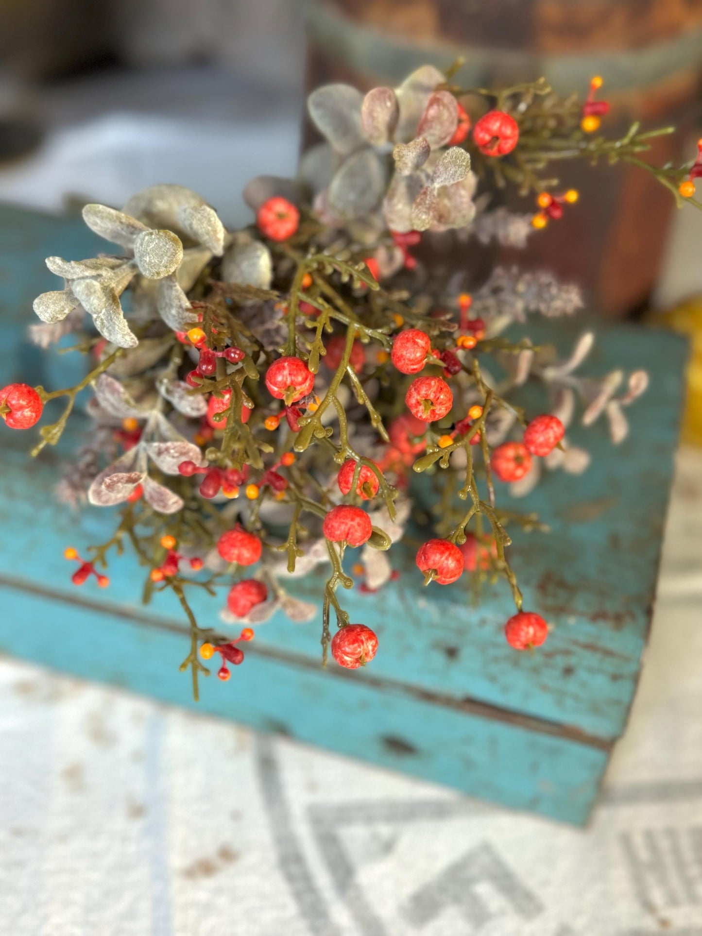 Set of 2 Fall Pumpkin Berry Bush, Fall Greenery Stem, Fall Pot Filler, Fall Eucalyptus Bush