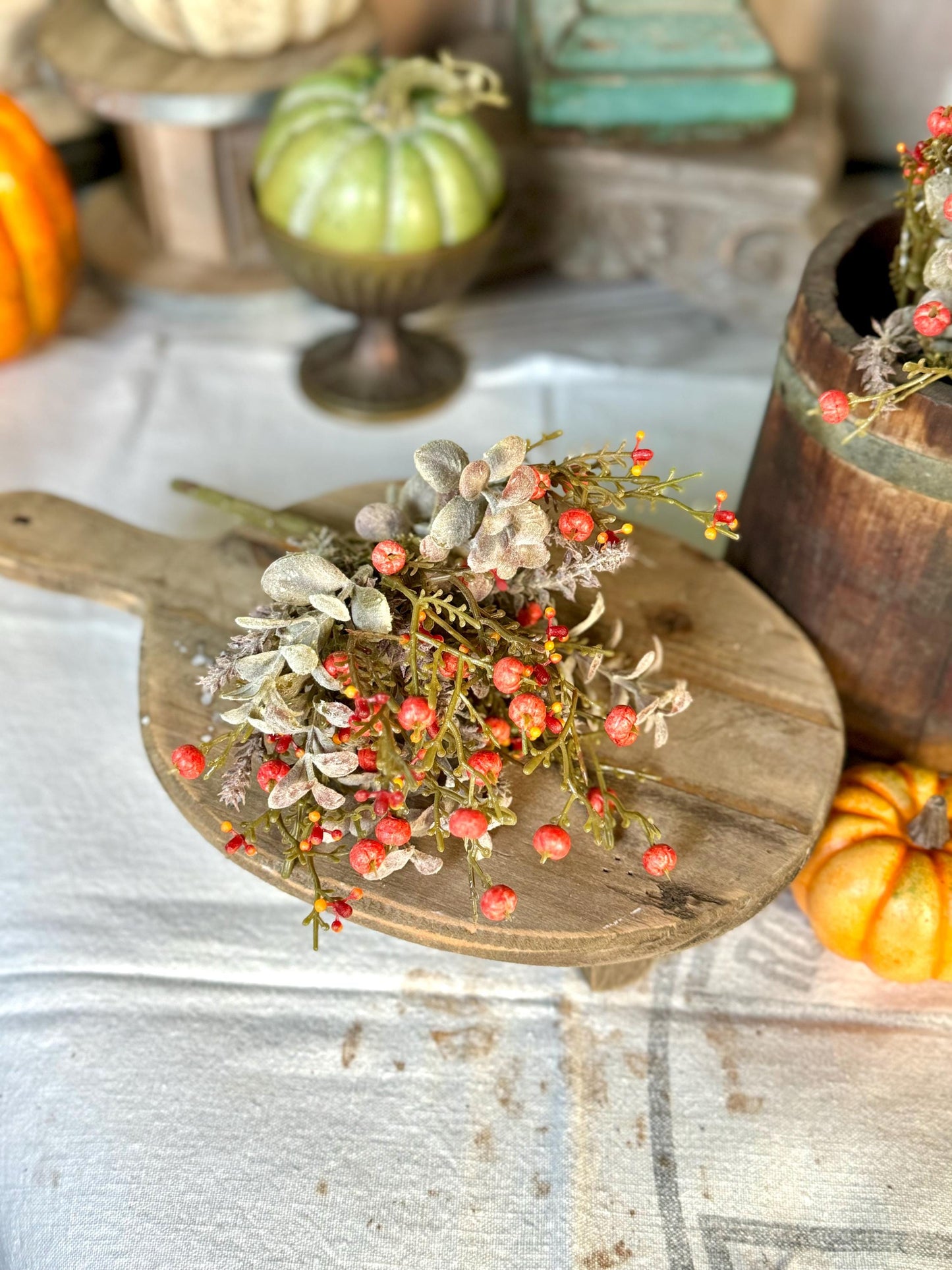 Set of 2 Fall Pumpkin Berry Bush, Fall Greenery Stem, Fall Pot Filler, Fall Eucalyptus Bush