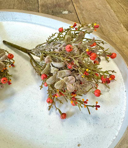 Set of 2 Fall Pumpkin Berry Bush, Fall Greenery Stem, Fall Pot Filler, Fall Eucalyptus Bush
