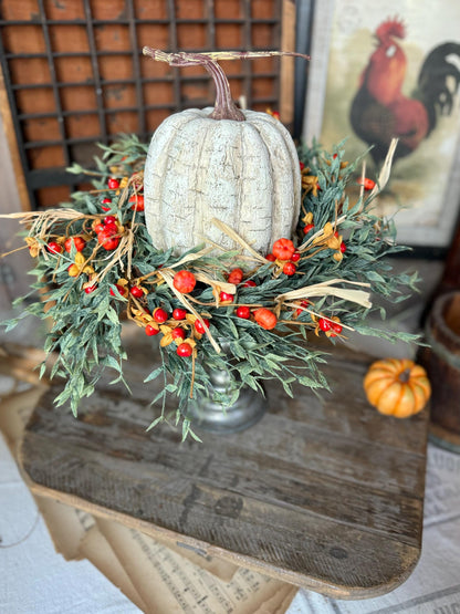 Fall Pumpkin Berry Wreath, Farmhouse Accent, Harvest Decor, Fall Candle Ring, Thanksgiving Table