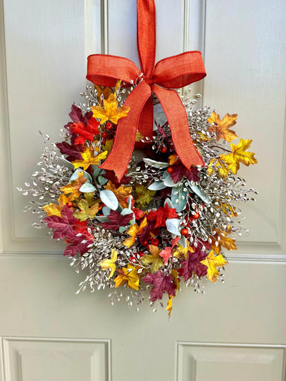 Fall Leaf Wreath, Pumpkin Candle Wreath, Autumn Pumpkin Wreath, Thanksgiving Table, Apartment Door Decor, Kitchen Cabinet Wreath