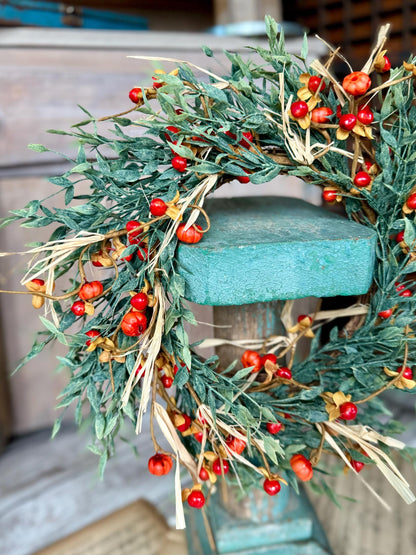 Fall Pumpkin Berry Wreath, Farmhouse Accent, Harvest Decor, Fall Candle Ring, Thanksgiving Table