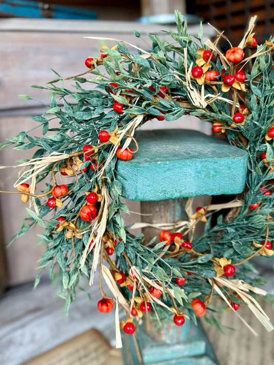 Fall Pumpkin Berry Wreath, Farmhouse Accent, Harvest Decor, Fall Candle Ring, Thanksgiving Table