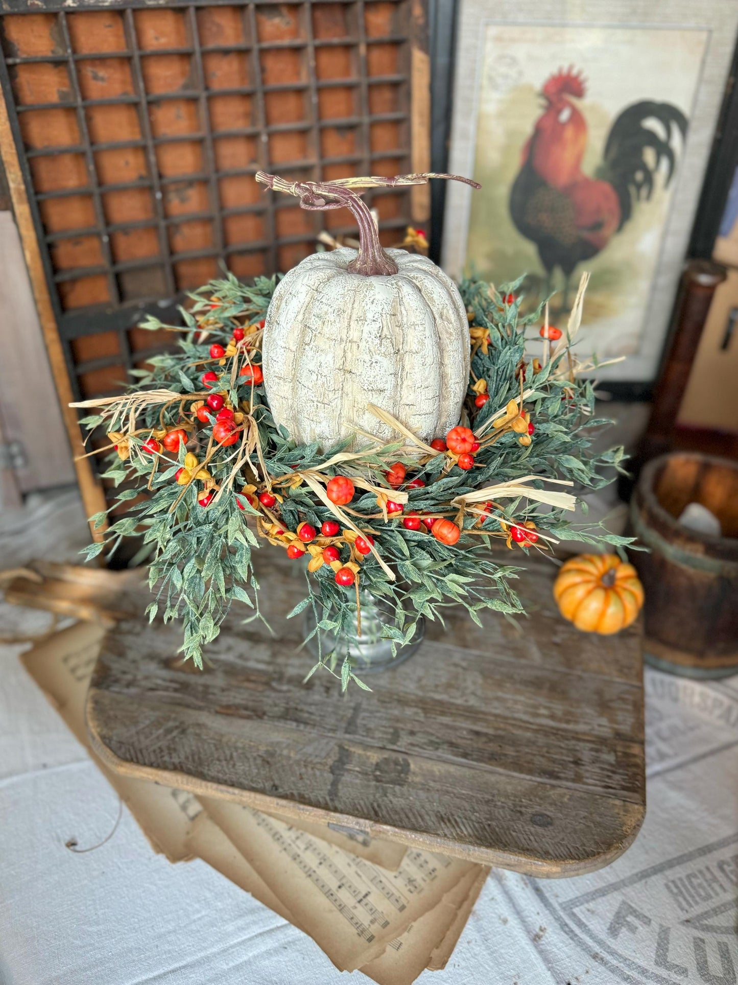 Fall Pumpkin Berry Wreath, Farmhouse Accent, Harvest Decor, Fall Candle Ring, Thanksgiving Table