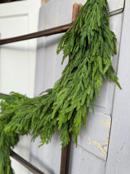 NEW! 6’ DELUXE Norfolk Pine Garland, Extra Thick Real Touch Pine Garland, Garland for Mantle, Christmas Mantle Garland