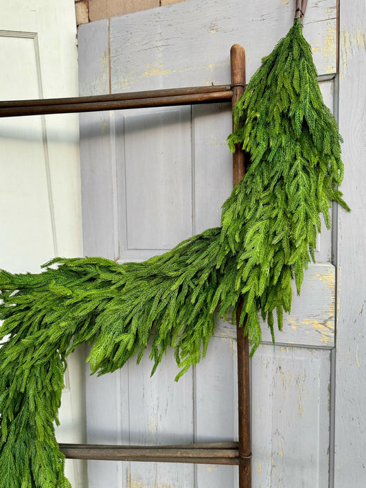 NEW! 6’ DELUXE Norfolk Pine Garland, Extra Thick Real Touch Pine Garland, Garland for Mantle, Christmas Mantle Garland
