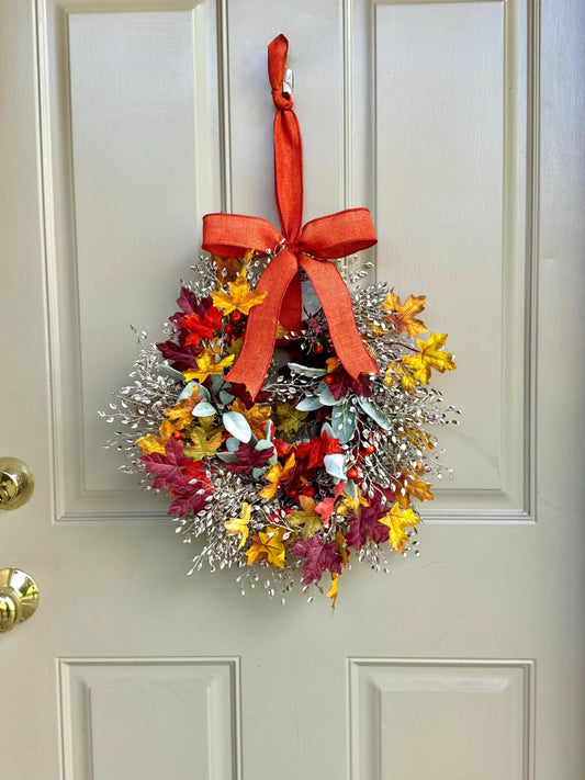 Fall Leaf Wreath, Pumpkin Candle Wreath, Autumn Pumpkin Wreath, Thanksgiving Table, Apartment Door Decor, Kitchen Cabinet Wreath