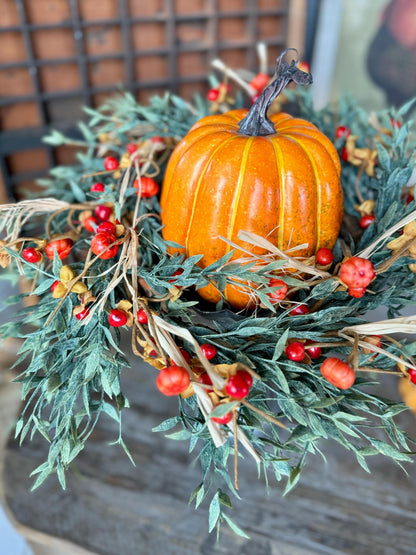 Fall Pumpkin Berry Wreath, Farmhouse Accent, Harvest Decor, Fall Candle Ring, Thanksgiving Table