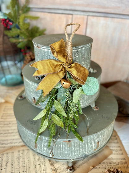 Luxe Gold Mini Christmas Swag with Bells, Mini Lantern Swag, Kitchen Cabinet Decor