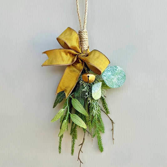 Luxe Gold Mini Christmas Swag with Bells, Mini Lantern Swag, Kitchen Cabinet Decor