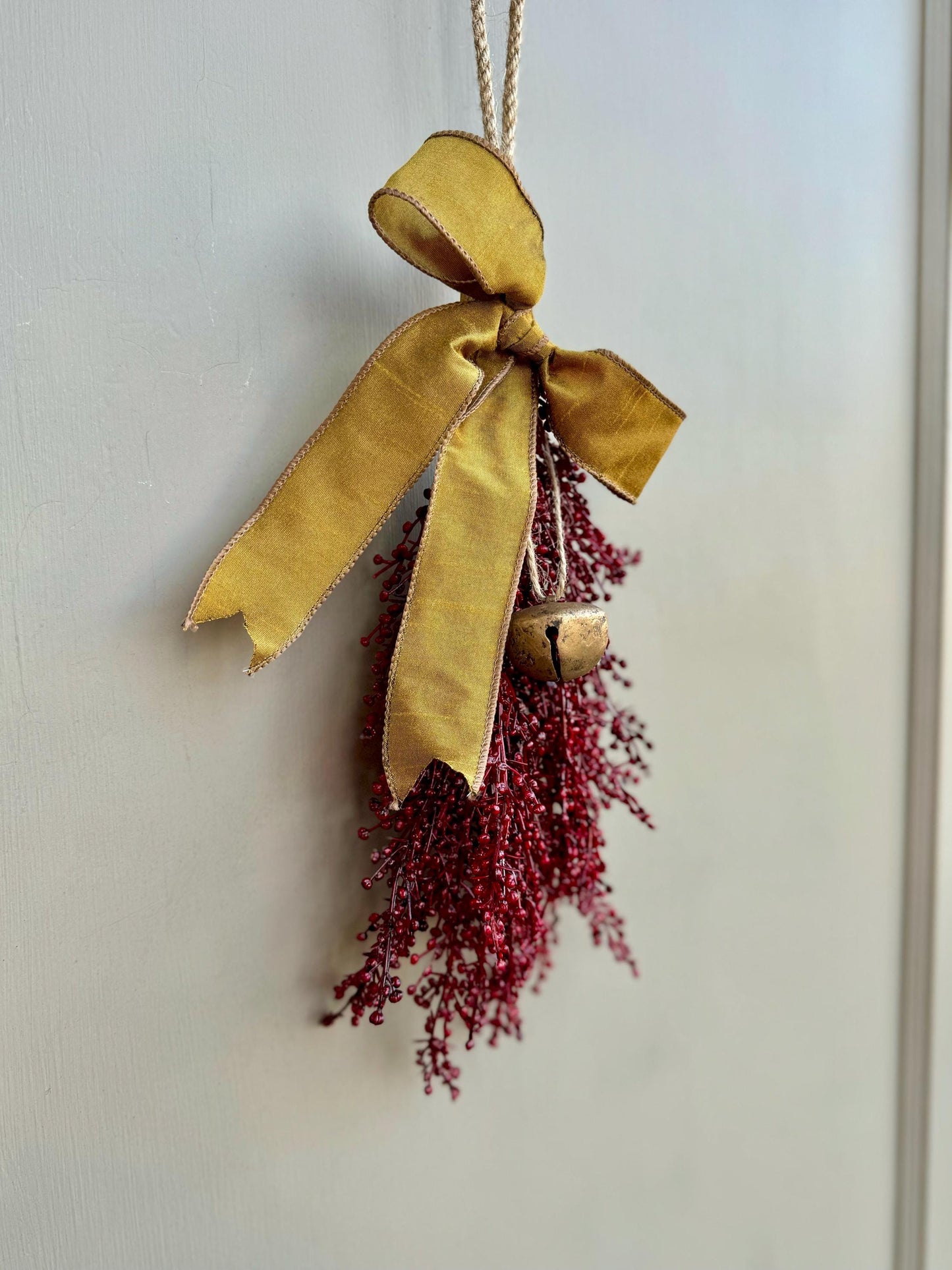 Luxe Burgundy Gold Christmas Swag with Bells, Mini Lantern Swag, Kitchen Cabinet Decor, Cranberry Maroon Gold Christmas Decor