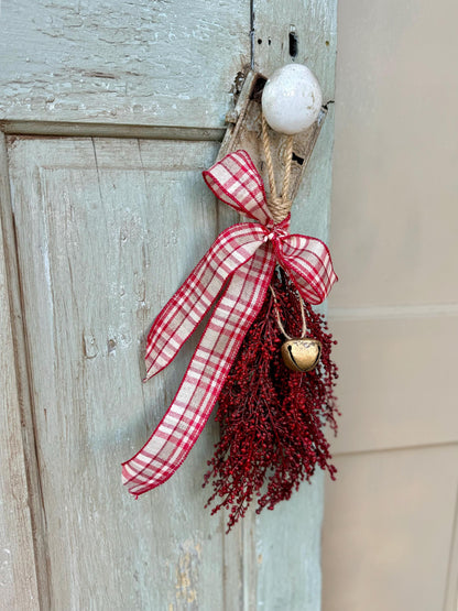 Luxe Burgundy Gold Christmas Swag with Bells, Mini Lantern Swag, Kitchen Cabinet Decor, Cranberry Maroon Gold Christmas Decor