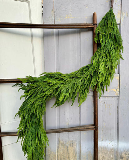 NEW! 6’ DELUXE Norfolk Pine Garland, Extra Thick Real Touch Pine Garland, Garland for Mantle, Christmas Mantle Garland