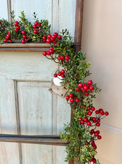 Christmas Boxwood Berry Garland, Christmas Garland, Fireplace Mantle Decor, Kitchen Cabinets Decorations, Tablescape, Dining Room Table