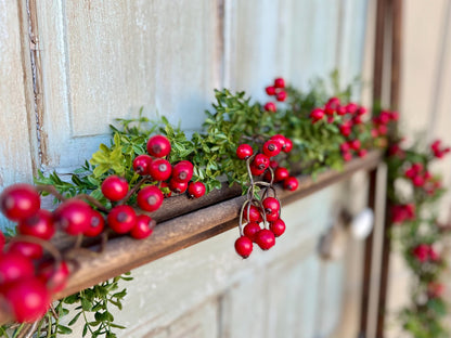 Christmas Boxwood Berry Garland, Christmas Garland, Fireplace Mantle Decor, Kitchen Cabinets Decorations, Tablescape, Dining Room Table