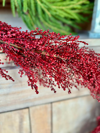 Red Christmas Berry Garland, Burgundy Garland, Kitchen Cabinets Decor, Christmas Table Decor, Fireplace Mantle Garland, Red Berry Garland