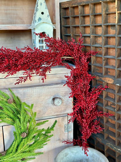 Red Christmas Berry Garland, Burgundy Garland, Kitchen Cabinets Decor, Christmas Table Decor, Fireplace Mantle Garland, Red Berry Garland