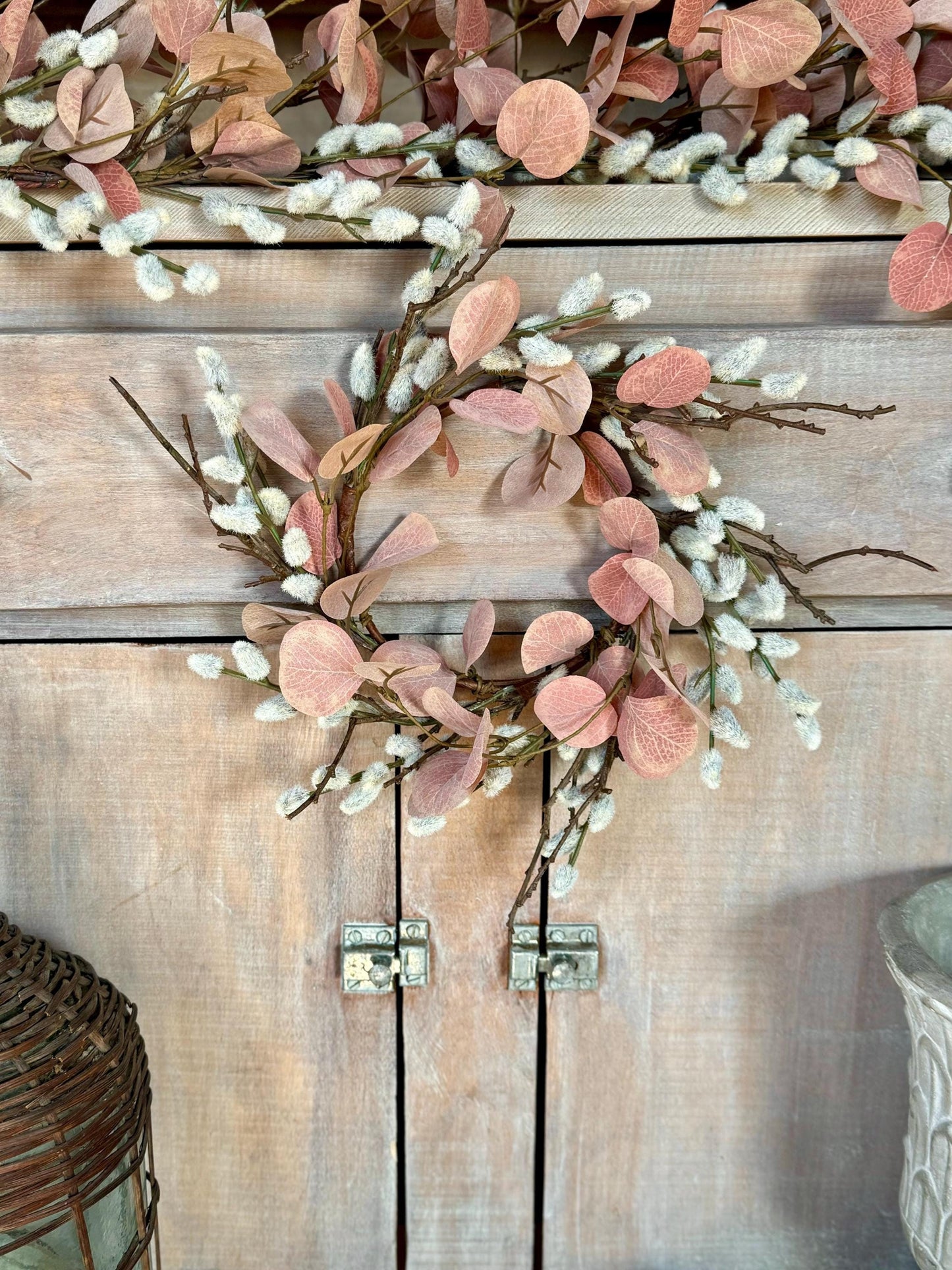 NEW 2025 Mini Pussy Willow Wreath, Pink Candle Wreath, Valentines Day Wreath, Pink Mothers Day Gift, Window Wreath, Mini Wreath