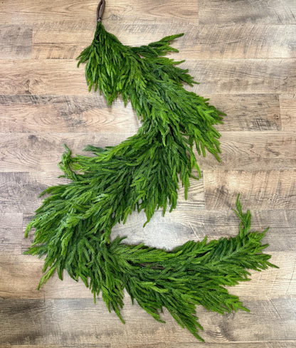 NEW! 6’ DELUXE Norfolk Pine Garland, Extra Thick Real Touch Pine Garland, Garland for Mantle, Christmas Mantle Garland