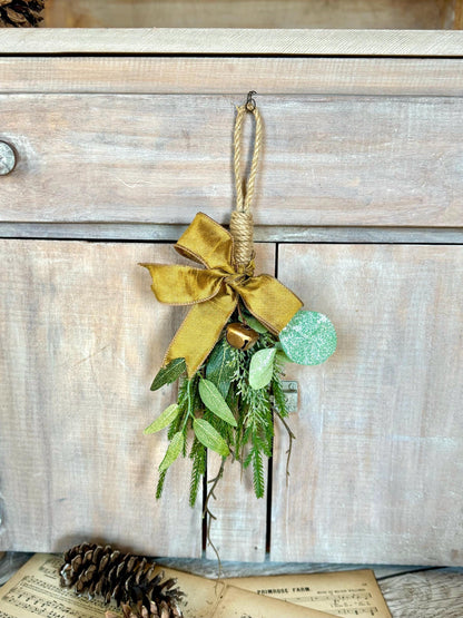 Luxe Gold Mini Christmas Swag with Bells, Mini Lantern Swag, Kitchen Cabinet Decor