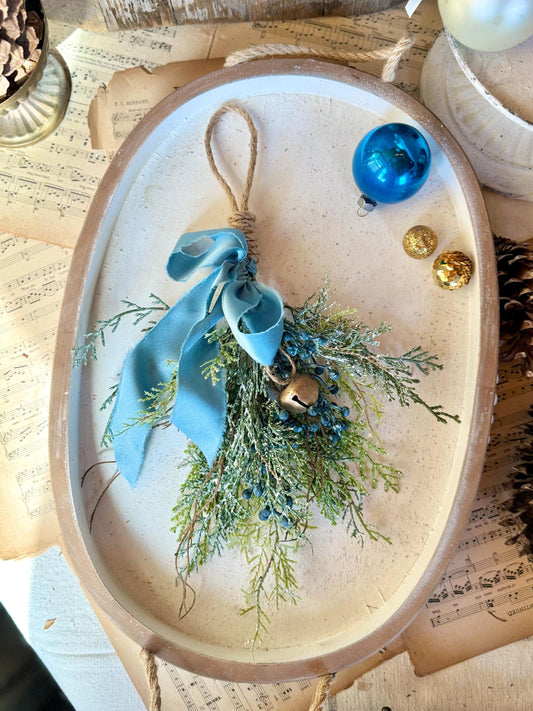 Mini Blue Juniper Swag, Winter Blue Juniper Chair Back Decor, Blue Mistletoe, Juniper Pine Swag, Kitchen Cabinet Decor