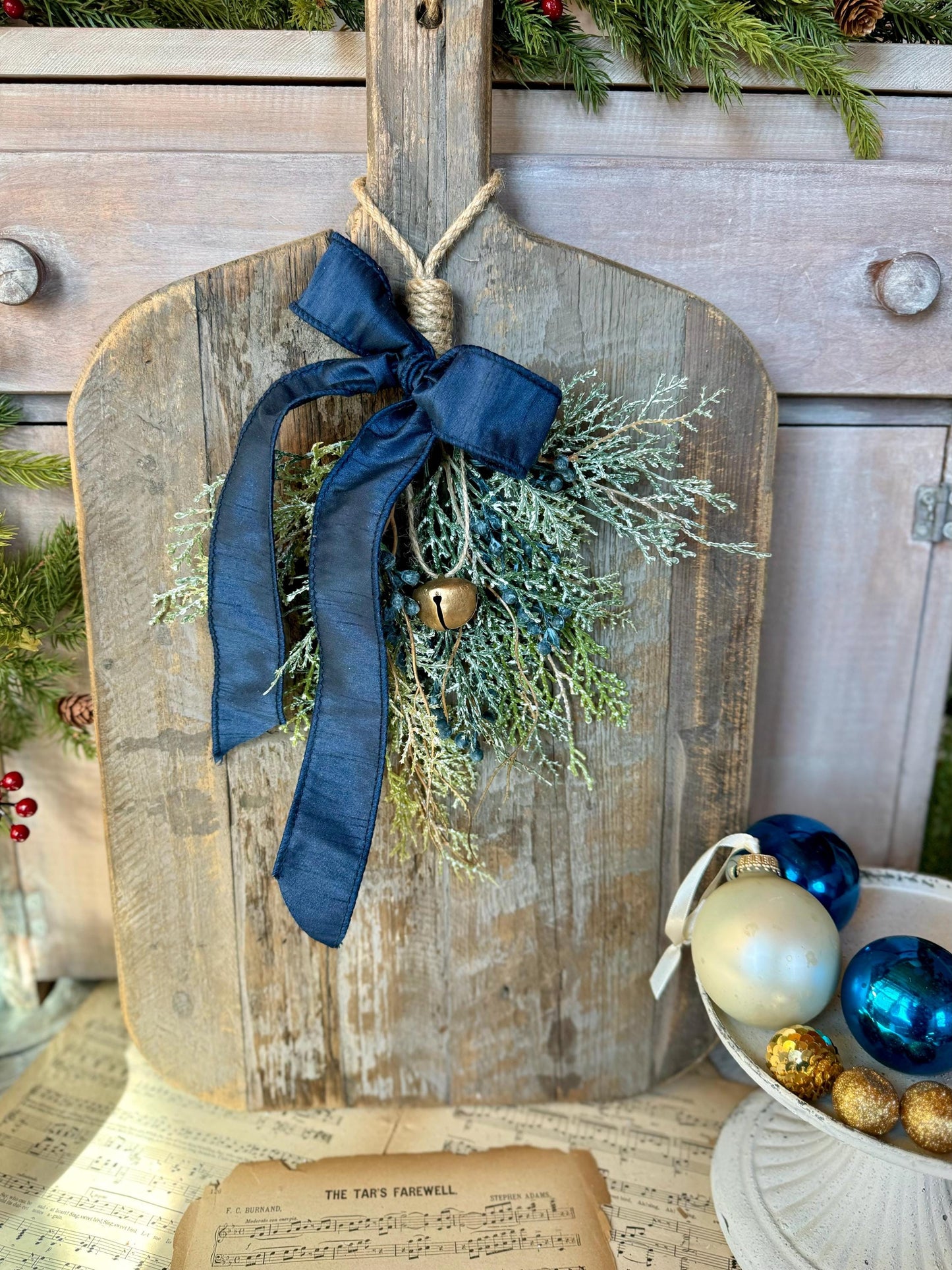 Mini Blue Juniper Swag, Winter Blue Juniper Chair Back Decor, Blue Mistletoe, Juniper Pine Swag, Kitchen Cabinet Decor