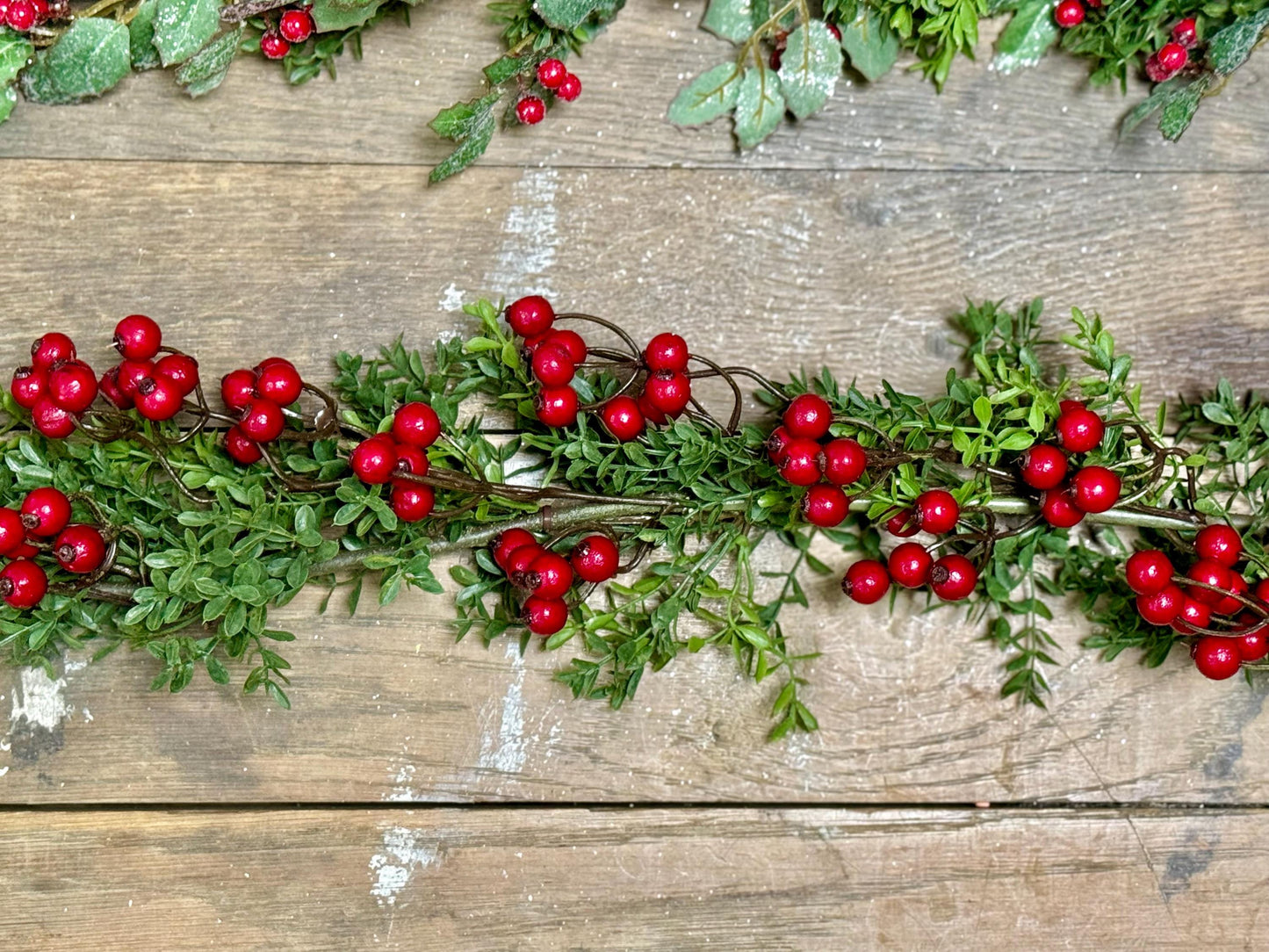 Christmas Holly Berry Garland | Christmas Boxwood Garland | Red and Green Garland | Christmas Mantle Garland