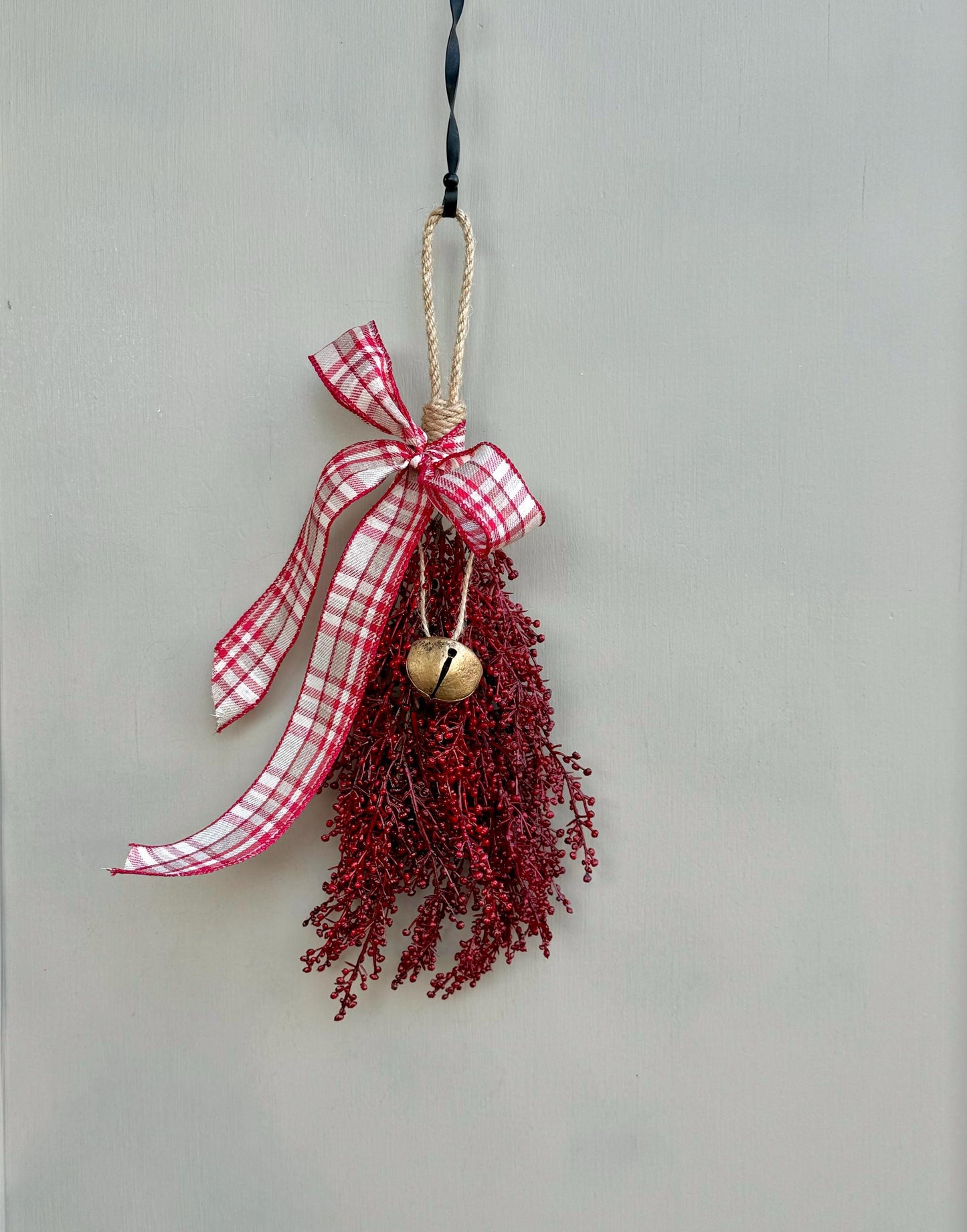Luxe Burgundy Gold Christmas Swag with Bells, Mini Lantern Swag, Kitchen Cabinet Decor, Cranberry Maroon Gold Christmas Decor